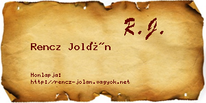Rencz Jolán névjegykártya